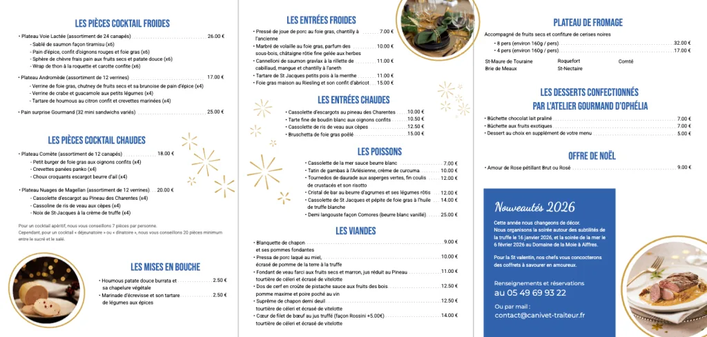 Carte traiteur festive 2025 de C le traiteur, verso